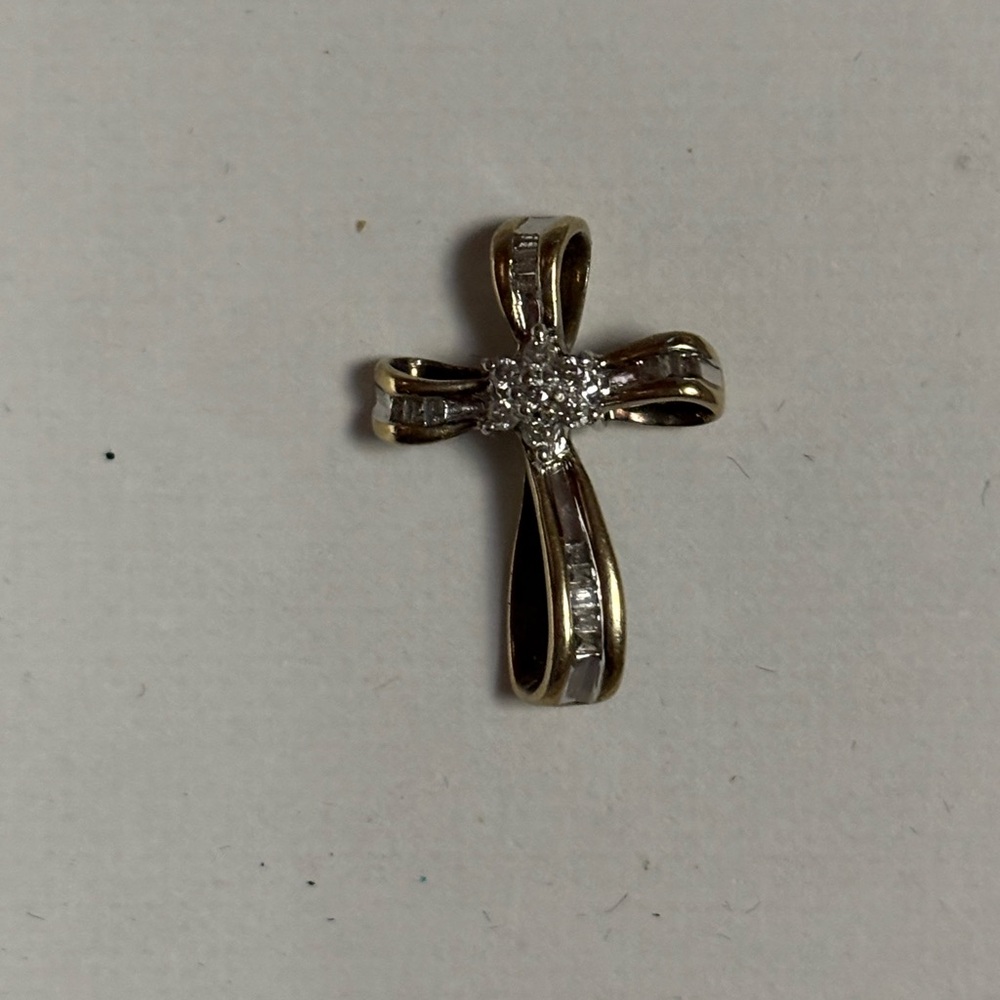 Modern Gold and Silver Cross Necklace Pendant with Sparkling Accents